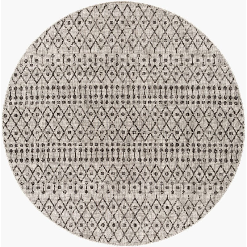 Livabliss Eagean Global Indoor/Outdoor Area Rug - 7'10" x 7'10" Round - Black