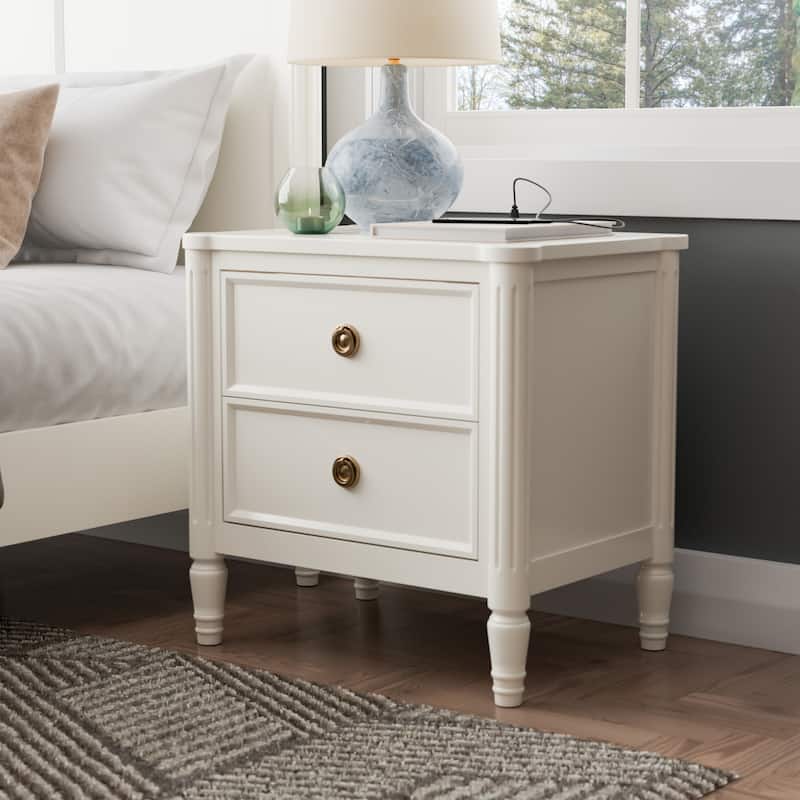 Furniture of America Arlena Modern Solid Wood Nightstand with USB Ports - White