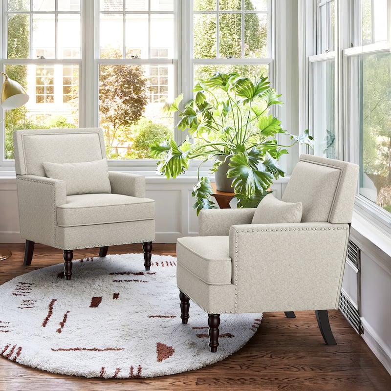 LUE BONA Linen Upholstered Modern Accent Chair Armchair with Pillow for Living Room - 25.6 in.W x 30.7 in.D x 35 in.H