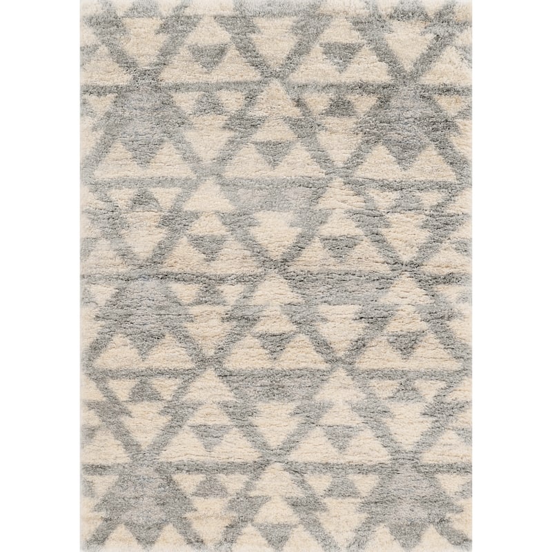 The Curated Nomad Coleridge Ivory/Grey Southwestern Shag Area Rug - 7'10" x 9'10" - Ivory/ Light Grey