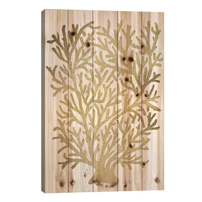 Gold Coral Print On Wood by Cat Coquillette - Multi-Color