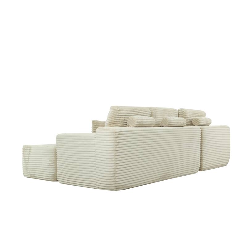 U-Shaped Sectional Couch Boneless Corduroy Couch with Chaise ‌and Ottoman‌, Upholstered Modular Lounger Sofa