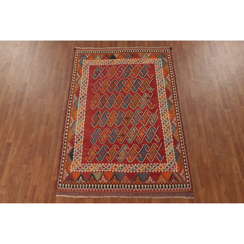 Kilim Qashqai Persian Area Rug Hand-Woven Tribal Wool Carpet - 5'3" x 7'11"