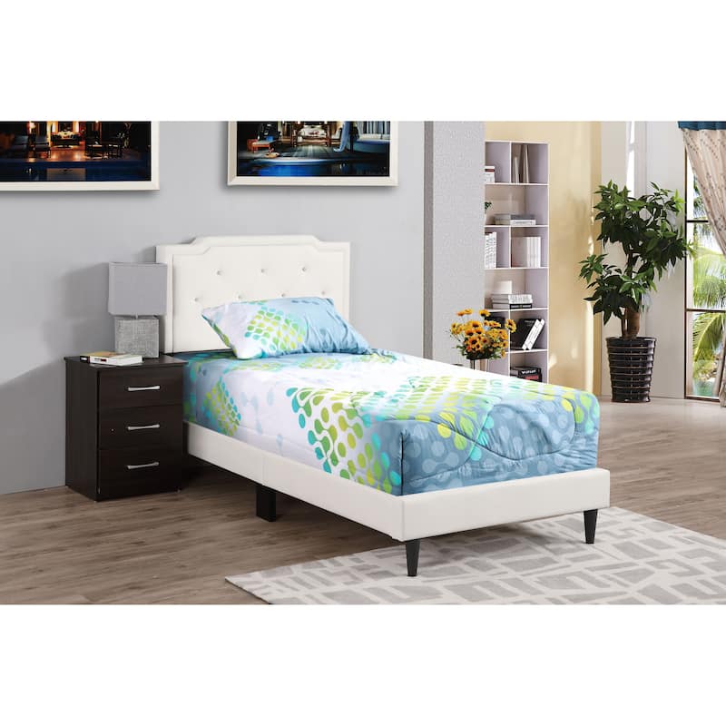 Carson Carrington Valsnas Adjustable Tufted Faux Leather Panel Bed - White - Twin