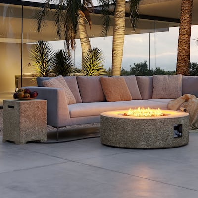 Patio Watcher 42in. Outdoor Round Magnesium Oxide Fire Pit Table with Gas Tank Cover