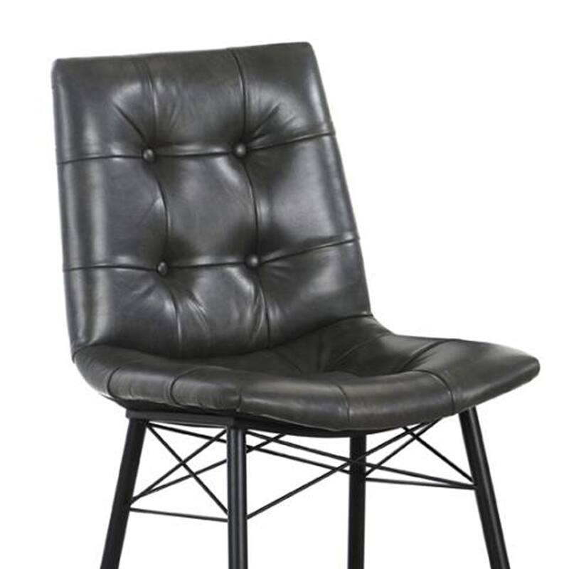 Tufted Counter Stool with Metal Legs, Set of 2, Gray