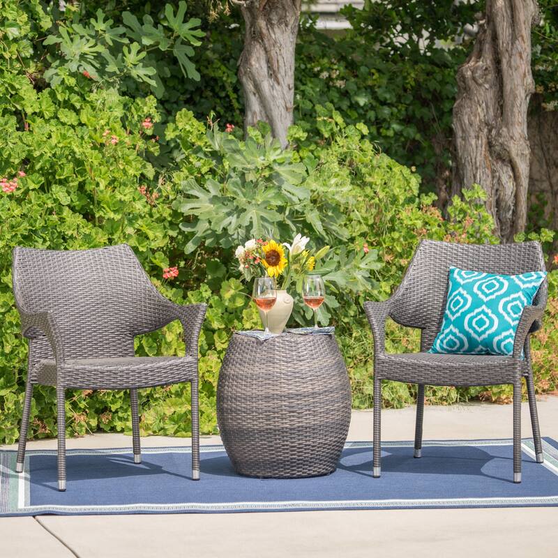 Pierce Outdoor 3-Piece Wicker Stacking Chair Chat Set by Christopher Knight Home