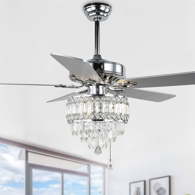 Bella Depot 65" Crystal Ceiling Fan with Light Kit and Remote Control,6-Speed Reversible Ceiling Fan