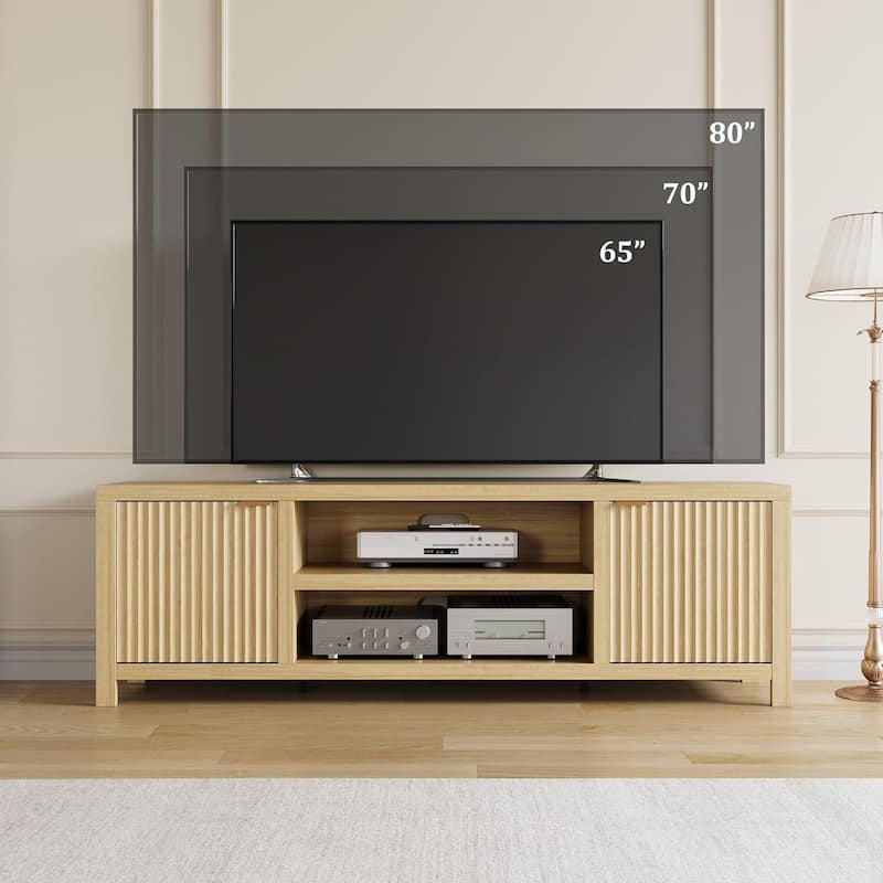 Fluted TV Stand for 80 inch TV, Entertainment Center with Adjustable Shelves - N/A