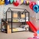 preview thumbnail 1 of 39, Twin Over Twin Bunk Bed House Bed with Slide and Storage Stair for Home Black+Red