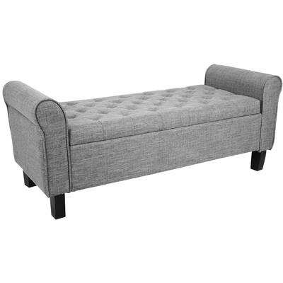 Storage Bench for End of Bed, Linen Ottoman Bench with Storage and Arms, Upholstered Fabric Ottoman Bench with Button Tufted