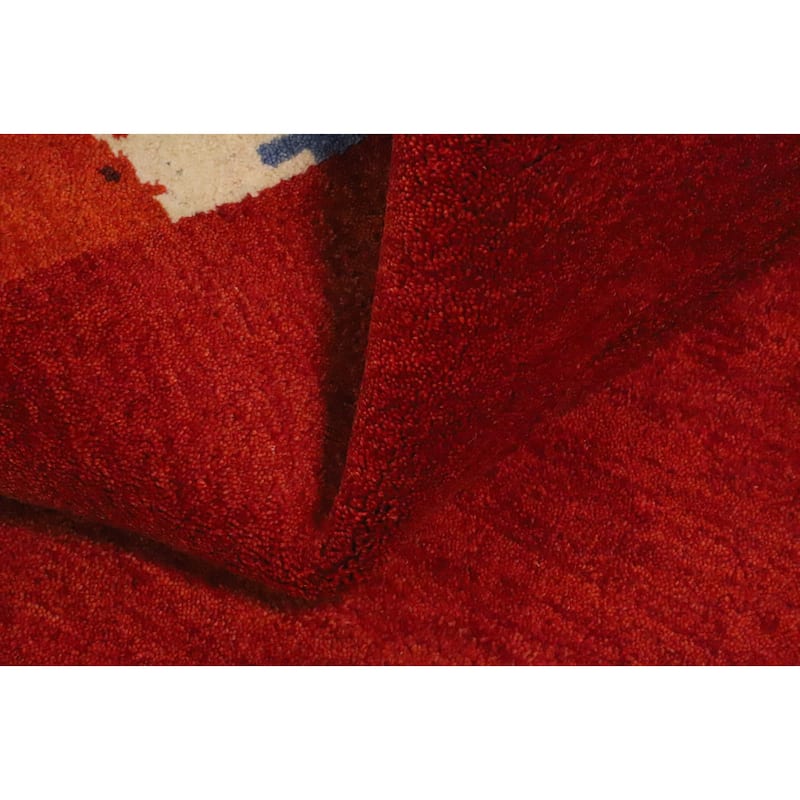 Hand Knotted Oriental 100% Wool Carpet Modern Bordered Oranges & Rust Gabbeh Area Rug - 7' 9'' X 5' 7''