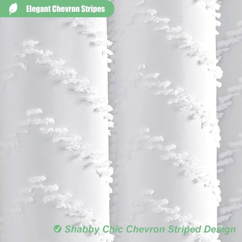 Boho Farmhouse Shower Curtain Tufted Chevron Striped Textured Tassel