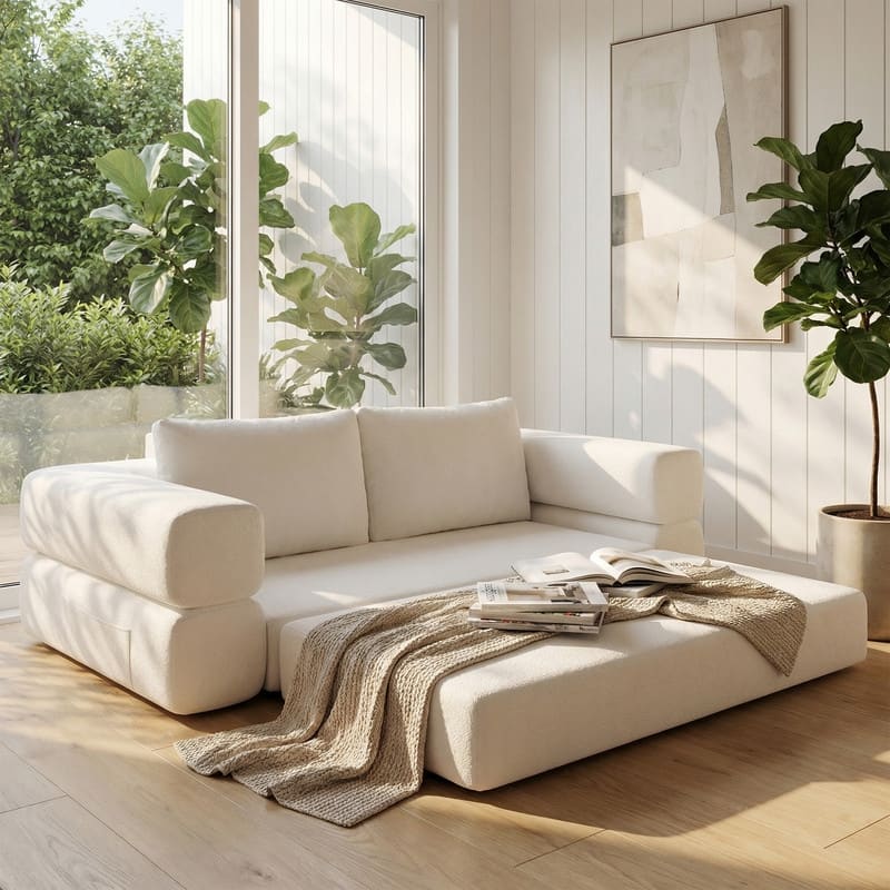 3-in-1 Convertible Chenille Folding Sleeper Sofa Bed, 75" Pull-Out Mattress Couch - 7'6" x 9'6"