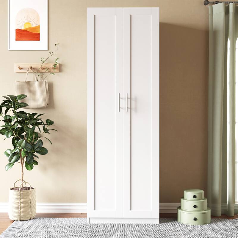 High wardrobe and kitchen cabinet with 2 doors and 3 partitions to separate 4 storage spaces