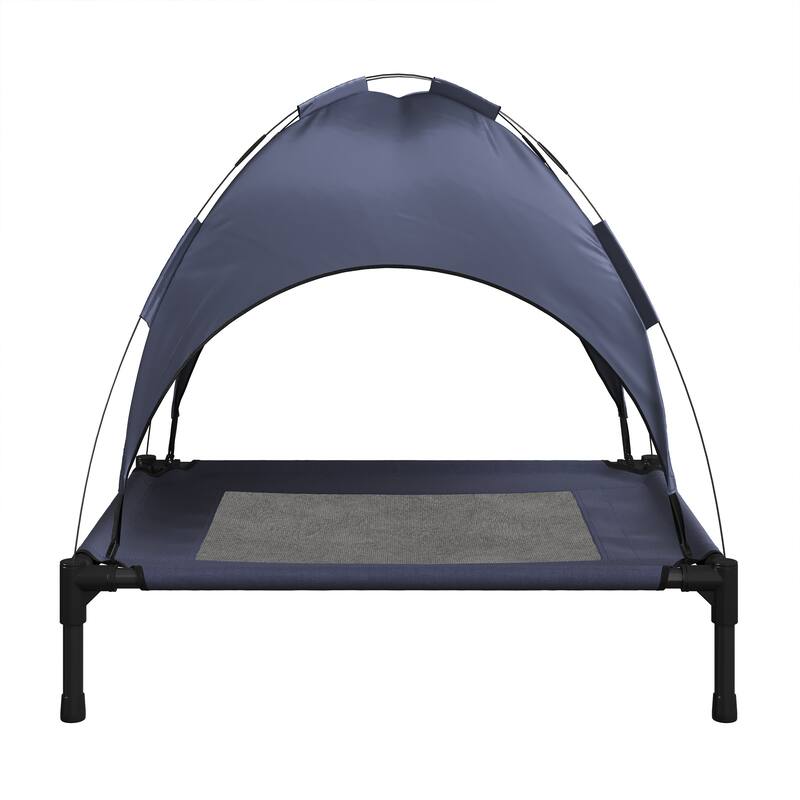 Blue Steel Frame Elevated Dog Bed with Canopy & Non-Slip Feet - Indoor/Outdoor Puppy Cot for Pets