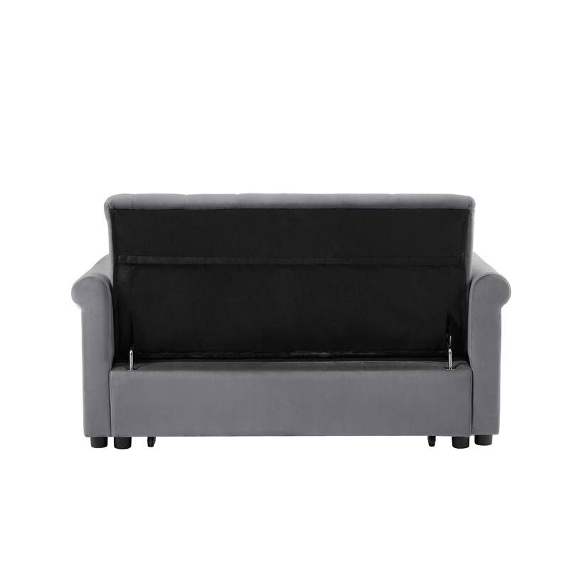Velvet Convertible Loveseat Sleeper sofa with 2 Lumbar Pillows, Adjustable Pull-Out Bed and Removable Armrest