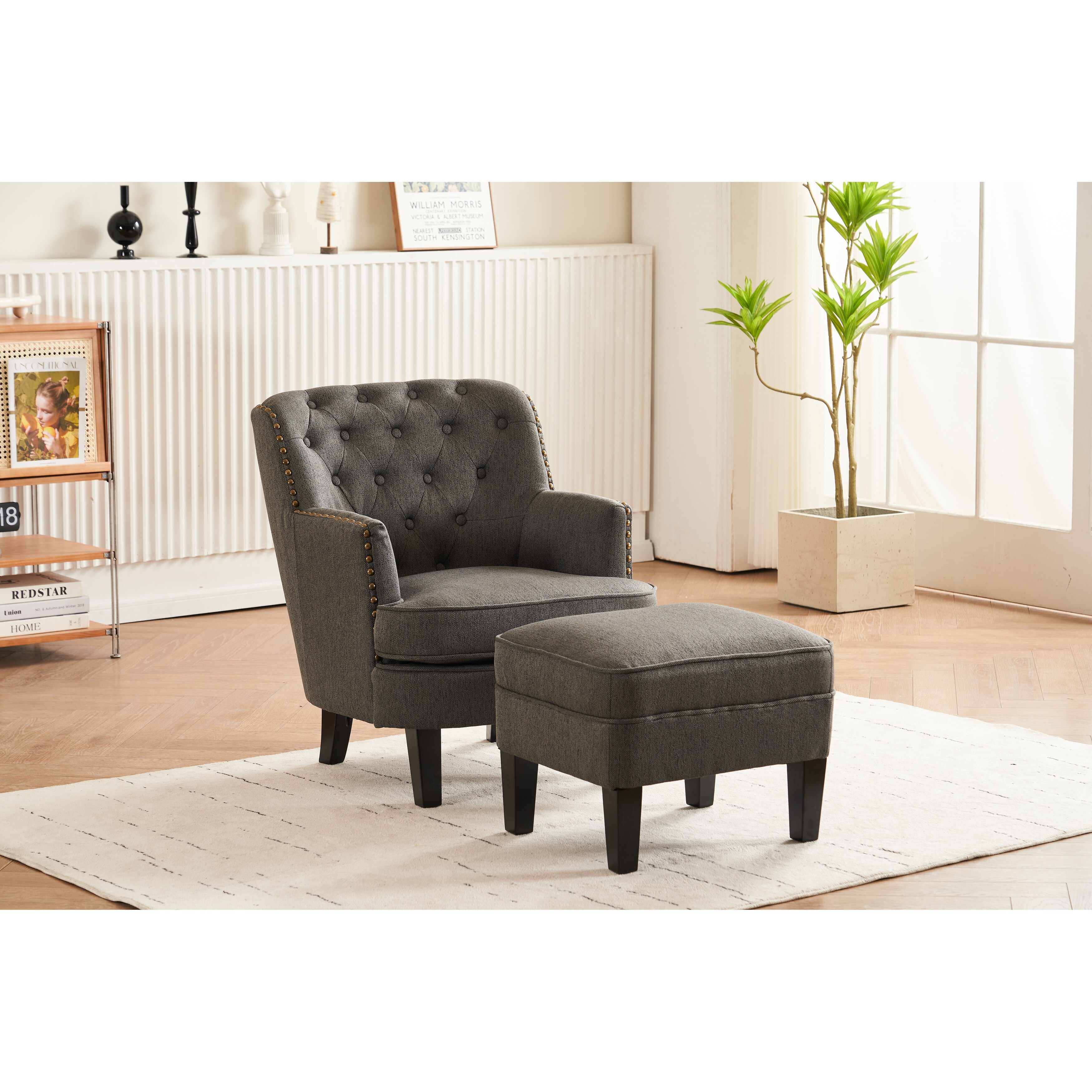 Tufted chair and ottoman set shop