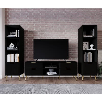 CraftPorch Elegance TV Stand Console with 2 Bookcase Living Room Set