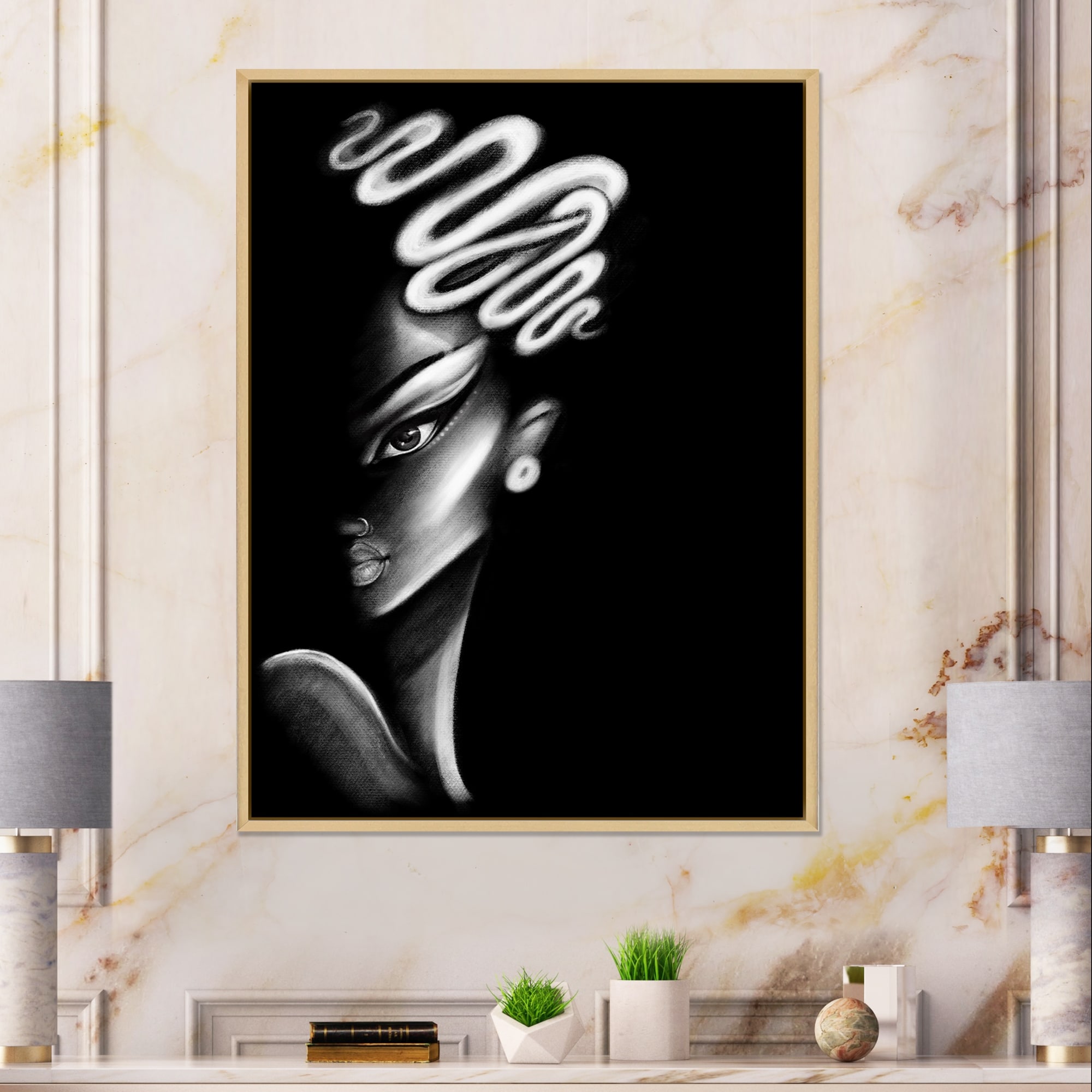 Designart Ethnic Geometric Silhouette of African American II Modern Framed  Canvas Wall Art Print - Bed Bath & Beyond - 33703819