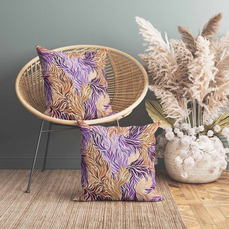 Leafy Whirl Faux Suede Reversible Throw Pillow Purple and Orange