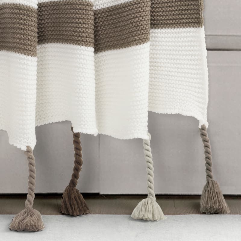 Lush Decor Boho Knitted Braided Tassel Throw Single