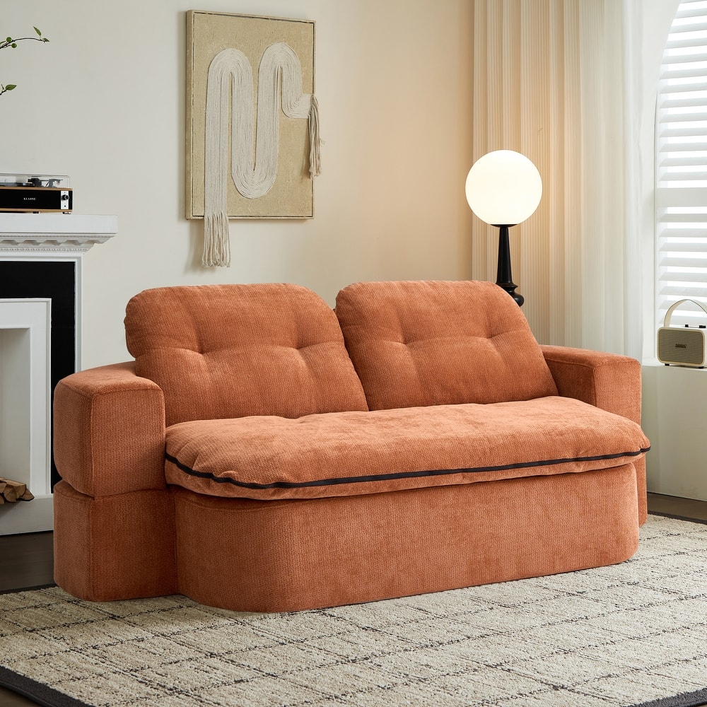 Chenille Folding Loveseat Sofa Convertible into Floor Sleeper Mattress