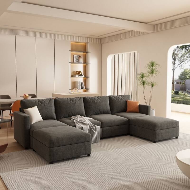 Modern Large convertible Sectional Sofa with Storage Function and Ottoman