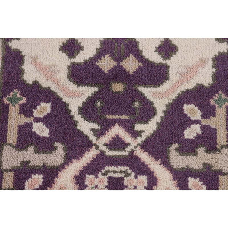 Purple & Ivory Oushak Indian Runner Rug Handmade Wool Carpet - 2'7"x 8'1"