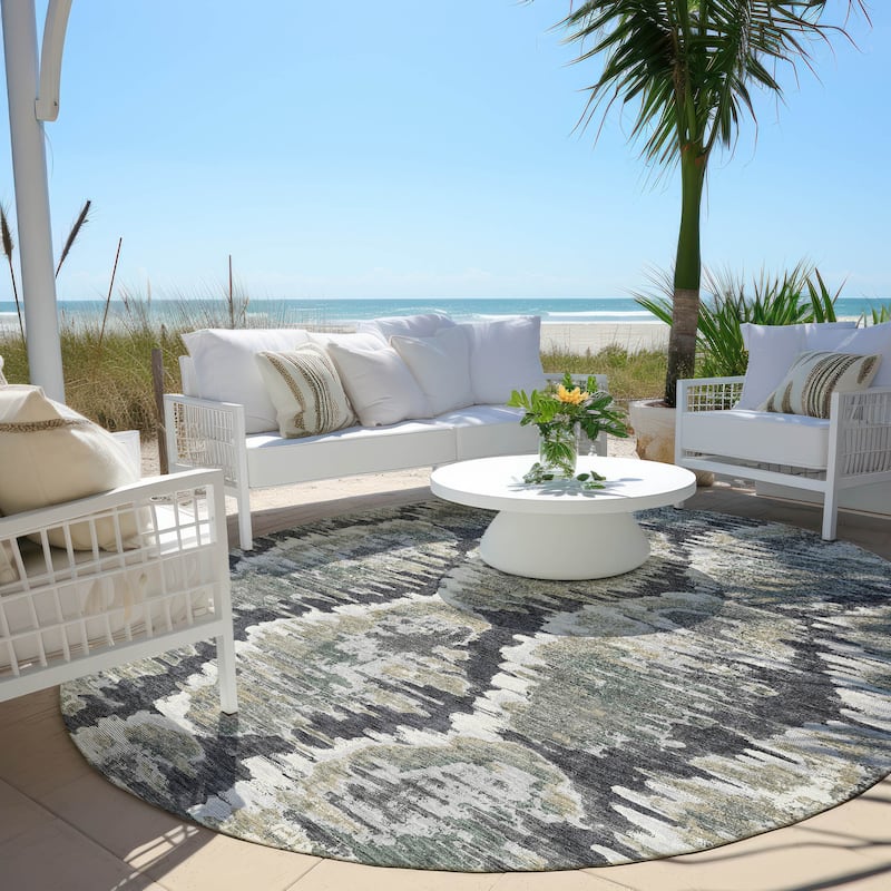 Machine Washable Indoor/ Outdoor Chantille Contemporary Abstract Rug - Charcoal - 8' x 8'