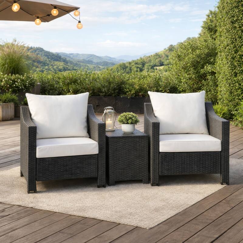 Annie Outdoor Armchair Set of 2, White Fabric, Gray PE Rattan Wicker, Iron