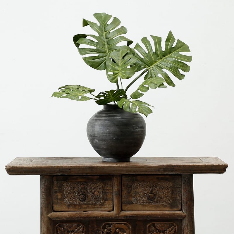 11 in Tall Round Earthy Gray Vase with Three Lines