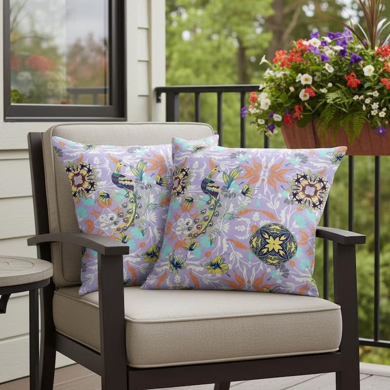 HomeRoots Set of Two 16" X 16" Purple and White Peacock Blown Seam Eclectic Indoor Outdoor Throw Pillow - Purple/White - 16.00' X '16.00' X '5.00