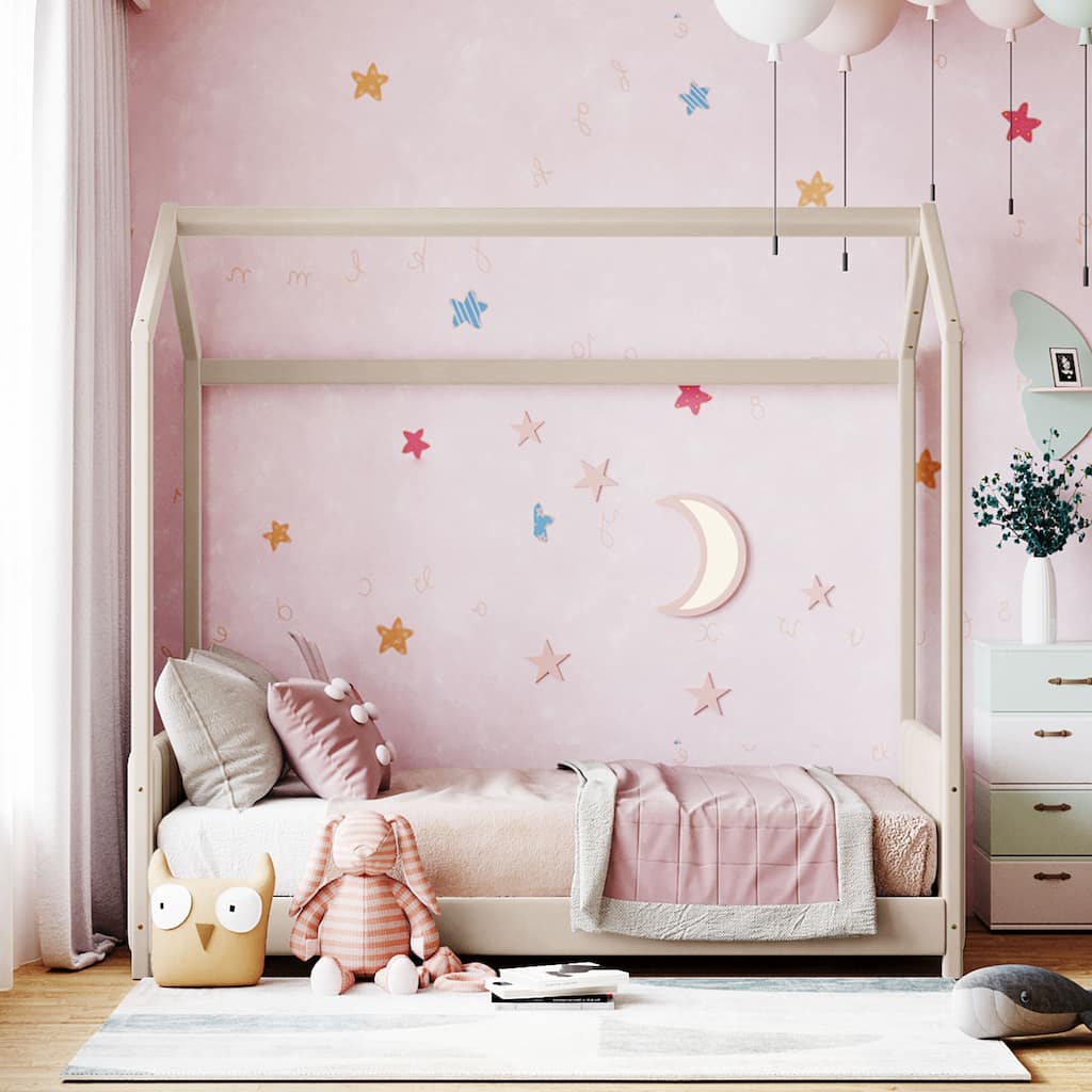 Modern Velvet Upholstered Playhouse Bed Frame with Wooden Slat Support