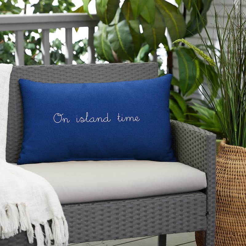 On Island Time Indoor/Outdoor Embroidered Pillow, Knife Edge