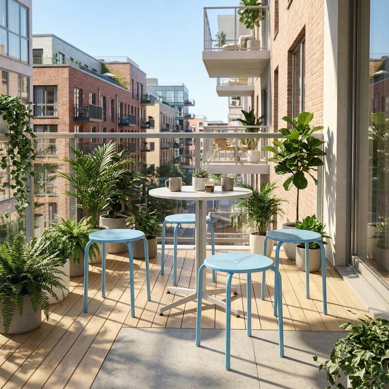 FurnitureR Metal Round Stool Set of 4/6 Stackable Backless Stools for Kitchen Home