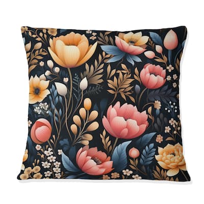 Designart "Multicolor Wildflowers Garden On Black Pattern" Floral Printed Throw Pillow