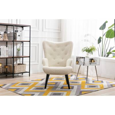 Tufted Button Wingback Accent Chair in Teddy Fleece Fabric