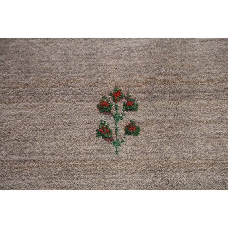 Striped Tribal Gabbeh Oriental Rug Hand-Knotted Beige Wool Carpet - 6'0" x 9'8"