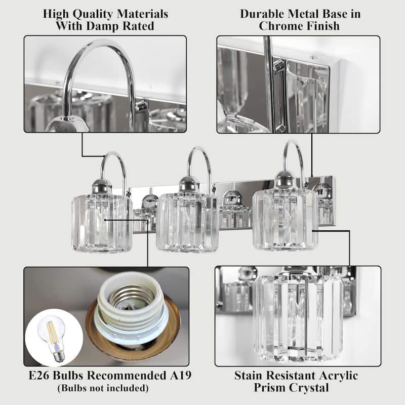 ExBrite Modern Silver Dimmable Bathroom Vanity Light