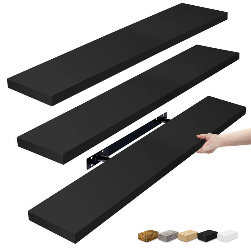 Sorbus Long Floating Shelves Set of 3, Large Faux Wood Wall Mounted Floating Shelves - 35” L x 9” W x 1.5” H - Black