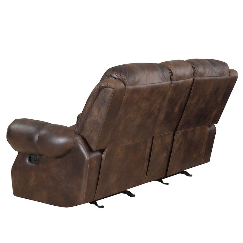 Steve Silver Saddle Brown Faux Leather Manual Reclining Console Loveseat