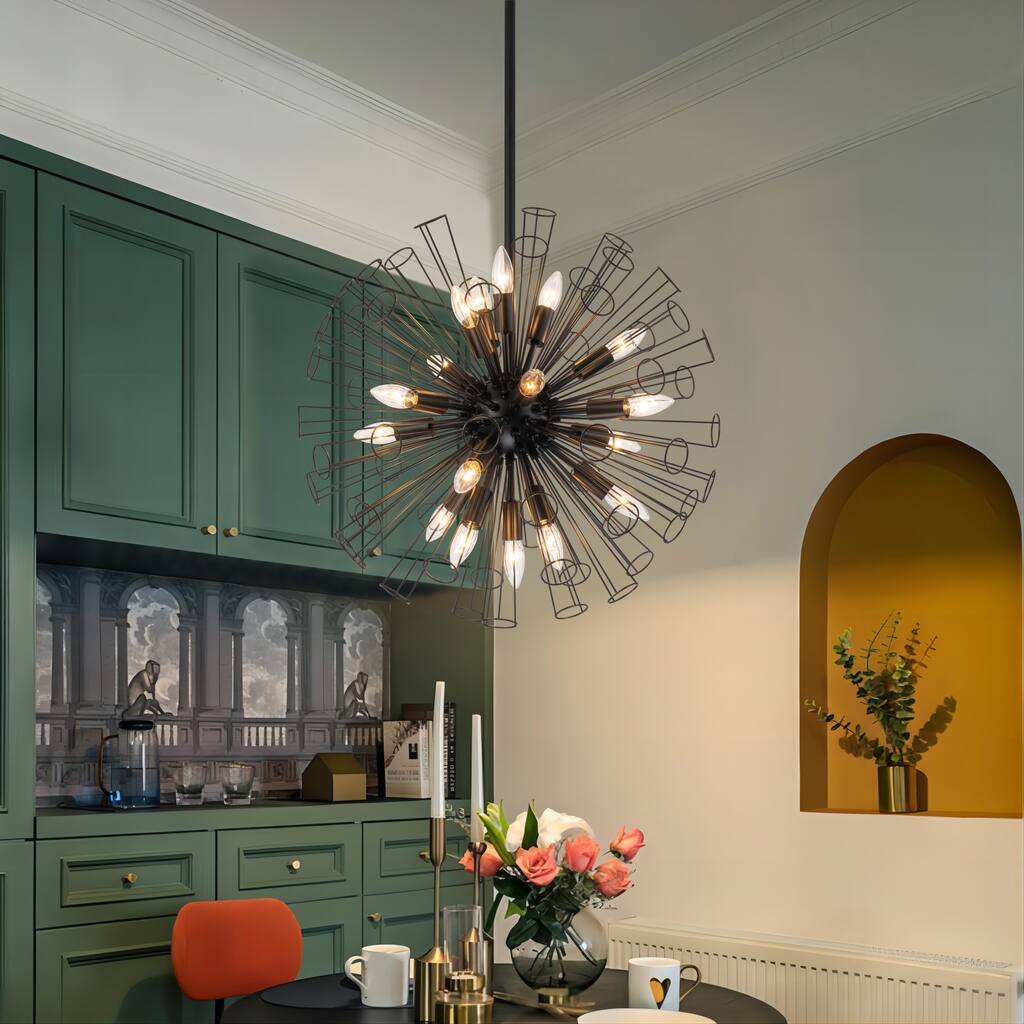 18-Light Modern Starburst Firework Cylinder Geometric Orb Sputnik Chandelier for Dining/ Living Room