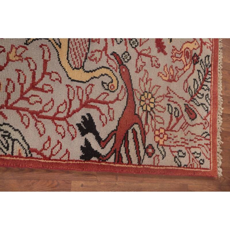 Animal Pictorial Ziegler Runner Rug Hand-Knotted Beige Wool Carpet - 2'6"x 8'1"