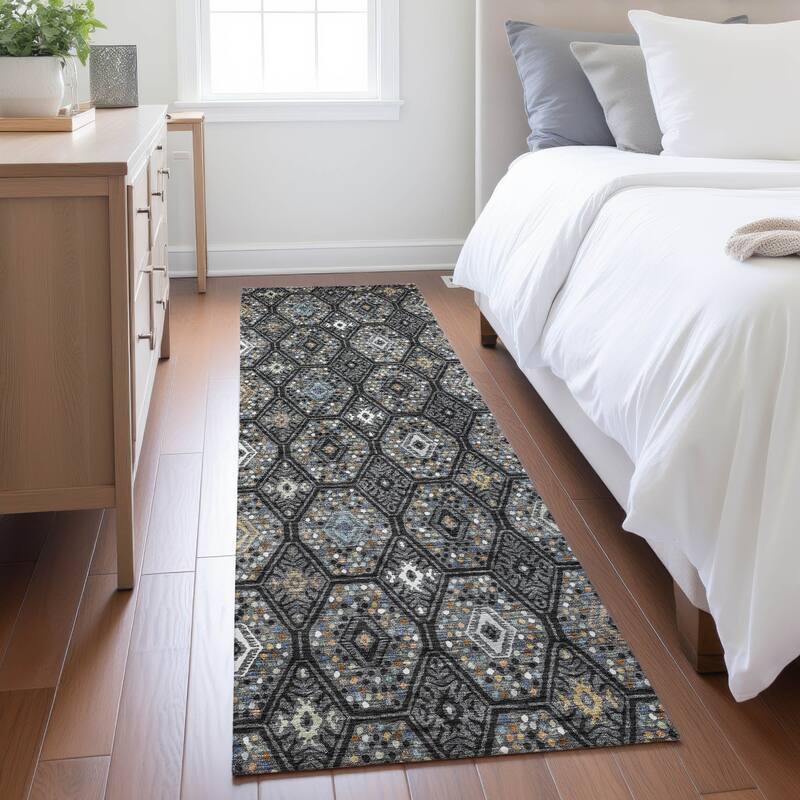 Machine Washable Indoor/ Outdoor Modern Hexi Chantille Rug