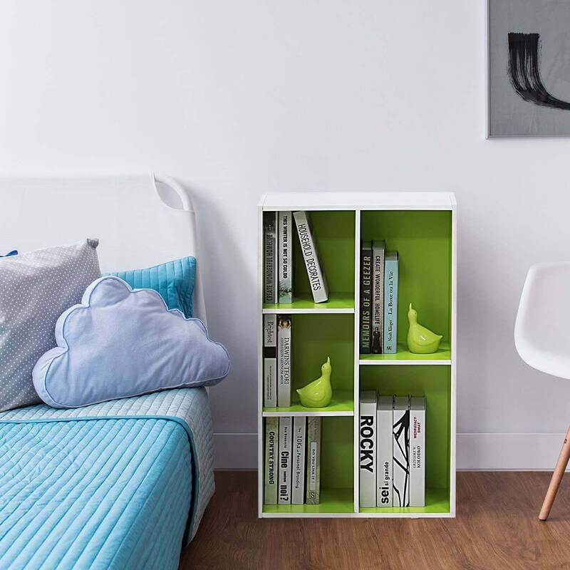 31.5 in. Tall Green/White Wood 5-Shelf Bookcase