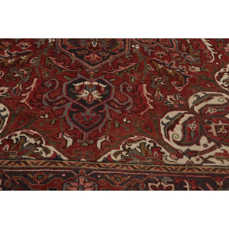 Hand Knotted Oriental 100% Wool Carpet Traditional Floral Red Heriz Area Rug - 10' 10'' X 8' 8''