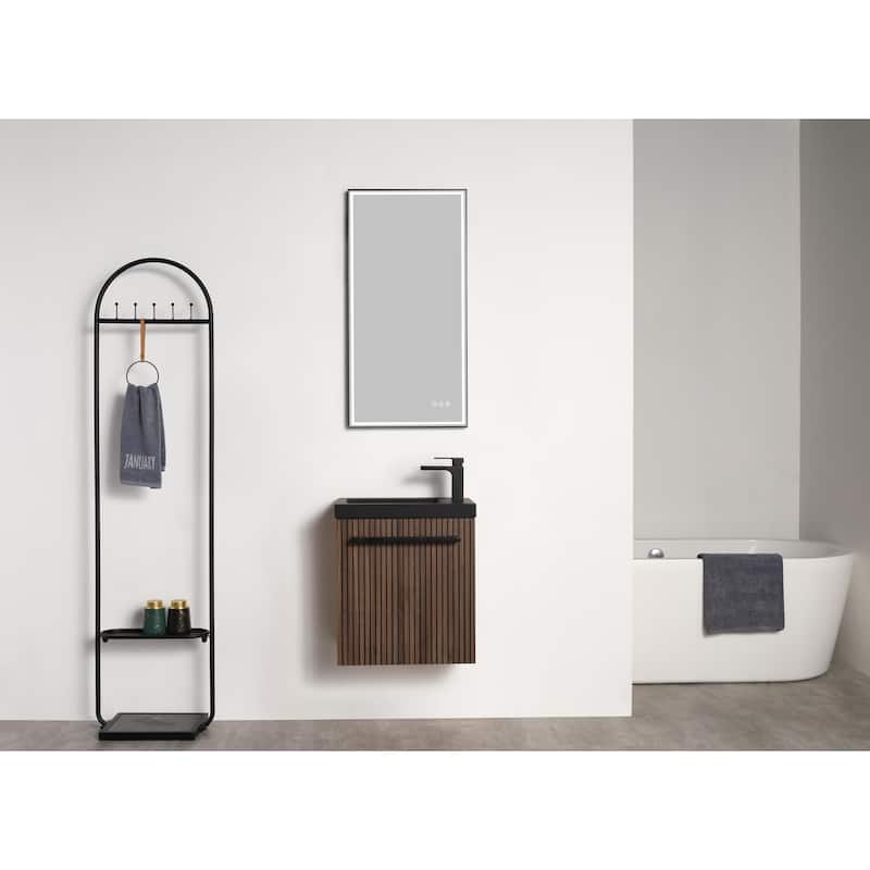 Blossom 20 Inch Wall Mounted Bathroom Vanity with Black Acrylic Sink - Dark Walnut