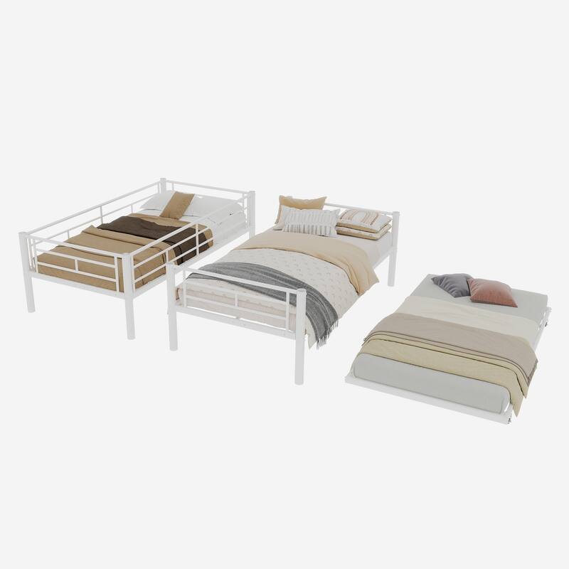 GDFStudio - Heavy-Duty Metal Twin over Twin Bunk Bed with Guardrail
