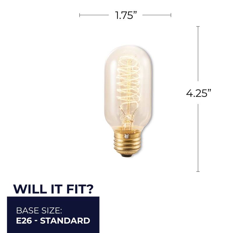 Bulbrite Pack of (4) Dimmable Antique Nostalgic Filament Incandescent Bulb - 40 Watt - Spiral Filament T14 Medium (E26)
